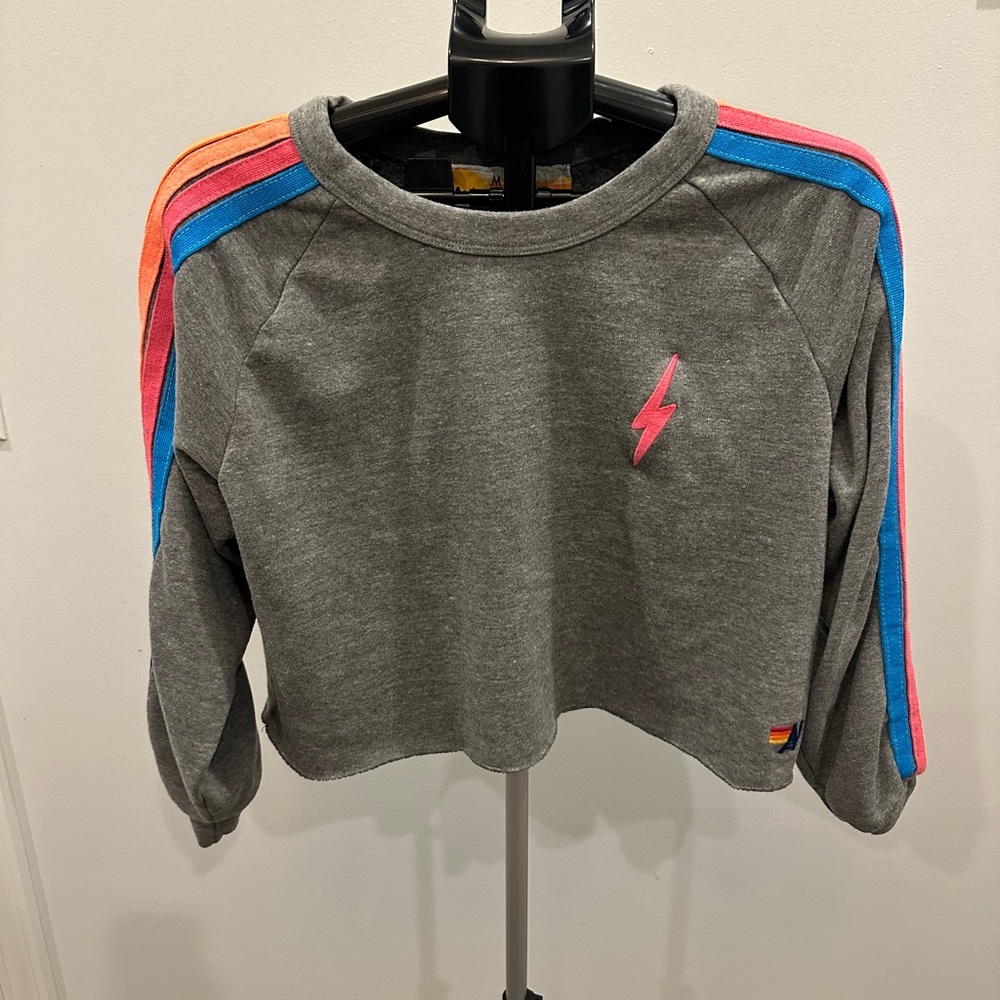 Aviator Nation cropped sweatshirt medium gray neon